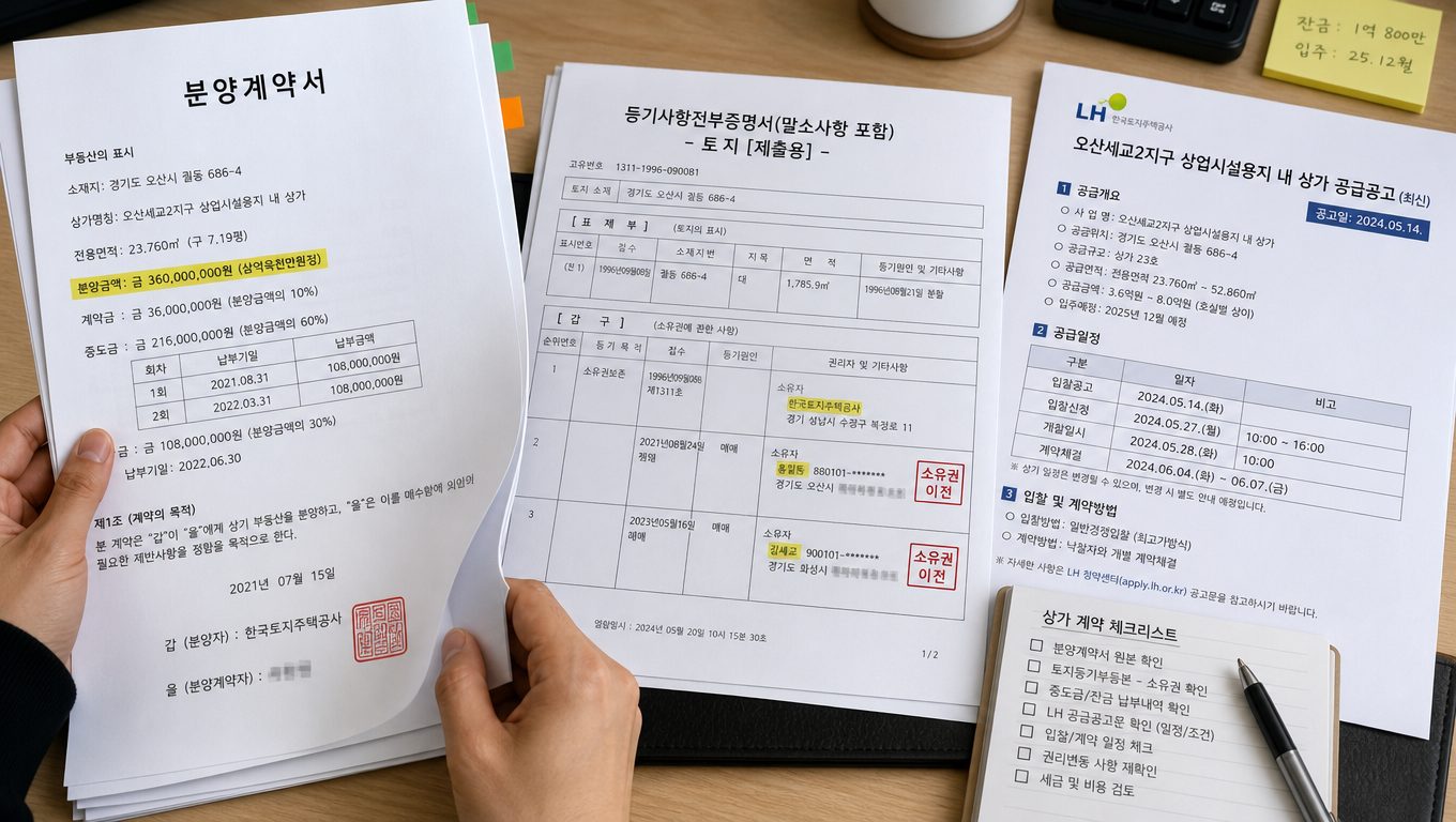오산세교상가 계약 전 서류 확인과 LH 공고 재검토 필요성