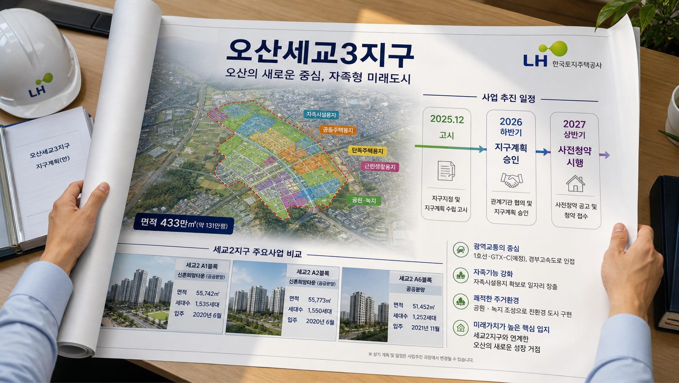 오산세교3지구 공공주택지구 지정 고시와 개발 추진 일정